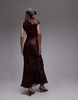 Topshop knot neck detail midi dress in red floral