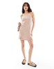 Miss Selfridge linen mix strappy slit hem mini dress in taupe