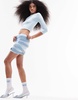 ASOS DESIGN slinky low rise micro mini skirt with split in blue, part of a set