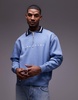 Tommy Jeans linear logo half zip sweatshirt in washed blue