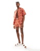 ASOS DESIGN relaxed camp collar shirt with bandana print in red - part of a set