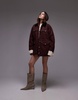 Topshop denim trucker jacket with contrast corduroy collar in burgundy