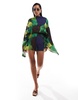 ASOS DESIGN batwing overlay romper in abstract print