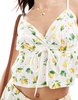 ASOS DESIGN broderie babydoll cami top in lemon print - part of a set