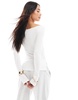 Bershka ruched side long sleeve t-shirt in ecru