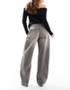 Bershka wide balloon leg jeans in dark gray