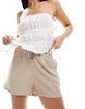 ONLY linen look textured pull on shorts with bead detail in beige