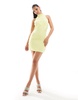 Aria Cove exclusive high neck open button side detail mini dress in yellow