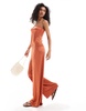 ASOS DESIGN plisse wide leg pants in rust - part of a set