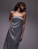 Topshop needle embellished bandeau maxi dress in silver