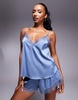ASOS DESIGN satin and lace cami and short set in blue