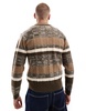 Another Influence mix match stripe round neck sweater in brown