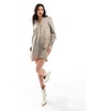 ASOS DESIGN cotton twill pocket shift mini dress with raw hem in washed denim blue