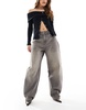 Bershka wide balloon leg jeans in dark gray