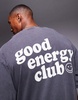 ADPT oversized washed good energy back print T-shirt in dark gray