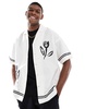 ADPT oversized camp collar shirt with flower placement print in white