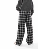 Bershka Petite tie waist wide leg pants in black check