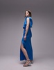 Topshop premium cupro draped maxi dress in blue
