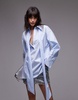 Mango Capsule neck tie longline relaxed shirt in light blue