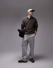 Topman oversized fit boucle polo shirt in heathered brown