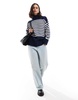 ASOS DESIGN knitted high neck sweater with turn back cuffs in navy stripe