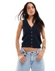 Brave Soul sleeveless knitted vest with contrast buttons in navy