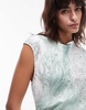 & Other Stories bias cut satin midi dress with drape detail in green oil print