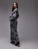 Topshop balloon sleeve maxi dress in gray abstract floral