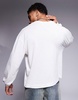 ASOS DESIGN oversized boxy heavyweight long sleeve high v neck pique t-shirt in cream