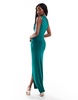 Aria Cove Exclusive slinky one shoulder thigh slit maxi dress in emerald