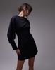 Topshop poplin barrel sleeve cinch dress in black