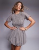 Amy Lynn Alexa shirred puffball ultra mini dress in chocolate and white gingham