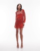 Topshop long sleeved chevron beaded fringe mini dress in orange