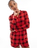 Brave Soul long sleeve red and black check shirt and shorts lounge set