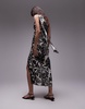 Topshop premium one shoulder drape midi dress in black smudge floral