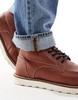 ASOS DESIGN lace up boots in brown leather with contrast sole
