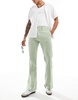 ASOS DESIGN smart flare wool mix pants in sage green herringbone