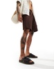 ASOS DESIGN crossover woven sandals in dark brown leather