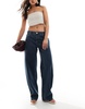 Bershka baggy balloon leg jeans in dark blue