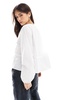 ASOS DESIGN poplin drawstring waist cocoon sleeve blouse in white