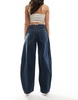 Bershka baggy balloon leg jeans in dark blue