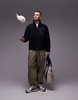 ARKET fleece pile jacket with two-way zip in dark blue