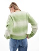 Brave Soul space dye cardigan in white & green