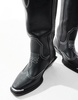 ASOS DESIGN Curve Celeste flat western knee boots in black with stitching