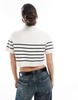 Brave Soul cropped knit t-shirt with collar in cream and black stripe