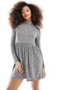 Miss Selfridge funnel neck ribbed smock mini dress in gray