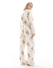 ASOS DESIGN Tall Iced coffee long sleeve top and pants pajama set in beige