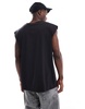 Brave Soul oversized raw edge tank top in black
