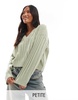 Brave Soul Petite ribbed v-neck sweater in sage green