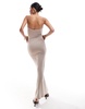 Bershka thin strap bow detail bodycon maxi dress in mink